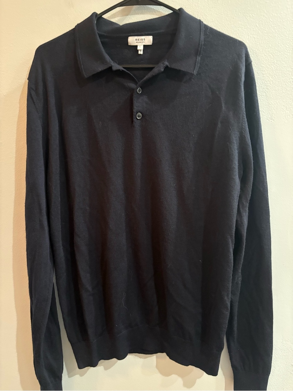Reiss Navy Merino Wool Collared Sweater Size Large